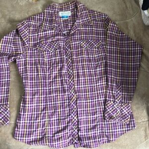 Columbia Womens Purple Plaid Button Down Shirt Size L